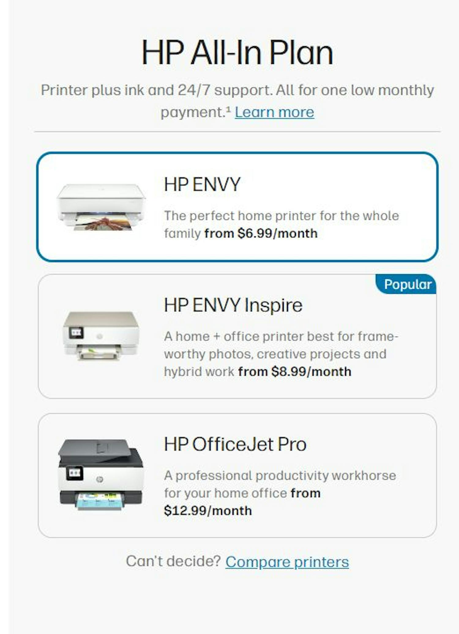Vapaa valinta: HP All-in-One -palvelussa saat vuokratulostimen.